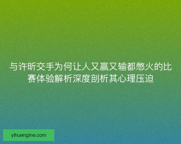 与许昕交手为何让人又赢又输都憋火的比赛体验解析深度剖析其心理压迫